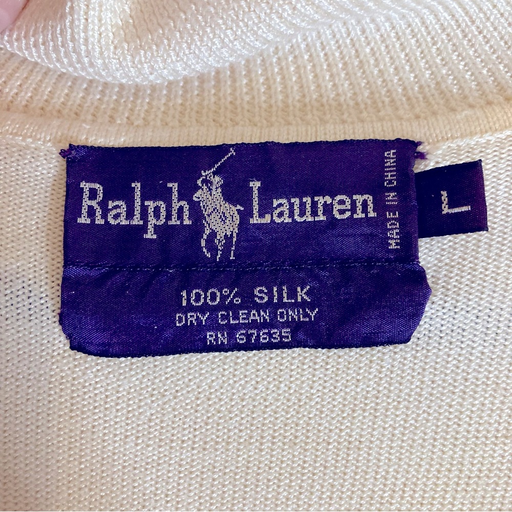REAL VINTAGE PURPLE LABEL LUXE RALPH LAUREN 100% Silk Size L Cream Turtleneck